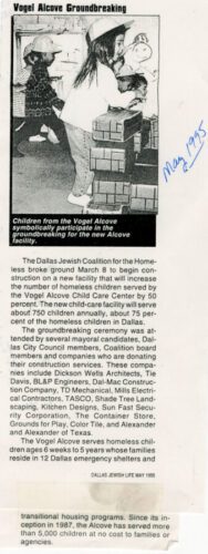 Vogel Alcove Groundbreaking Historical article 1995