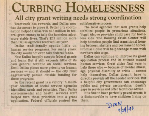 Curbing Homelessness historical article 1996