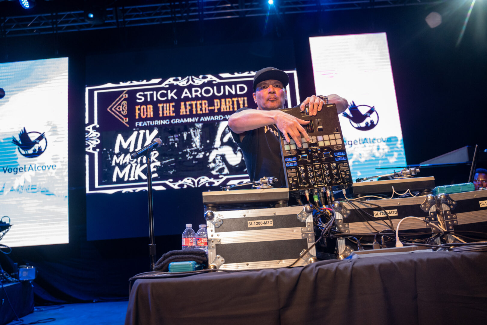 Image of Mix Master Mike with his DJ equipment at the 30th Annual Arts Performance Event after-party