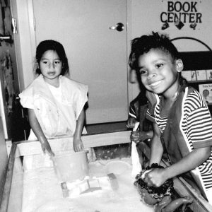 black and white photo of children in classroom almost 35 years ago